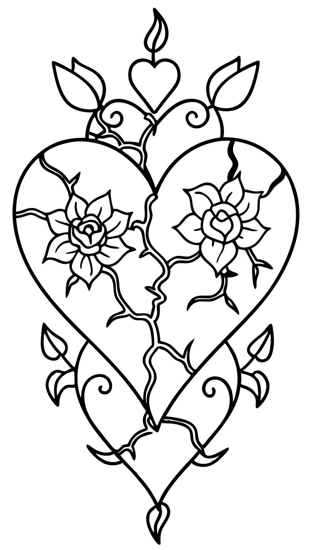 coloring pages of broken hearts